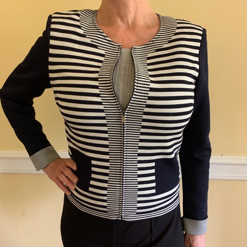 St. John Milano knit navy and white jacket